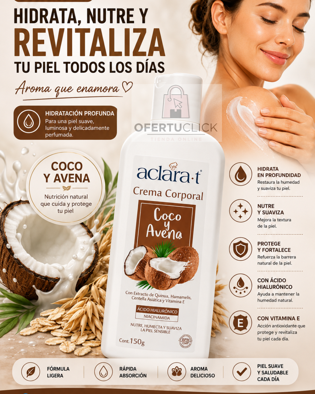 Crema corporal aclara-t coco y avena
